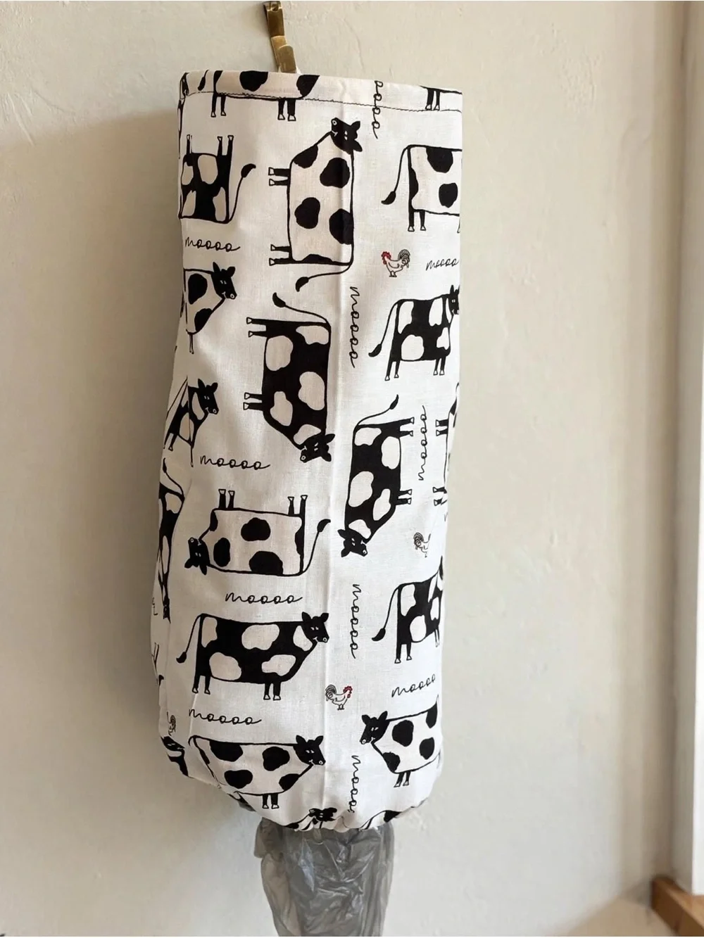 Plastic Bag holder dispenser , Farmhouse Kitchen bag saver Organizer Cow Print